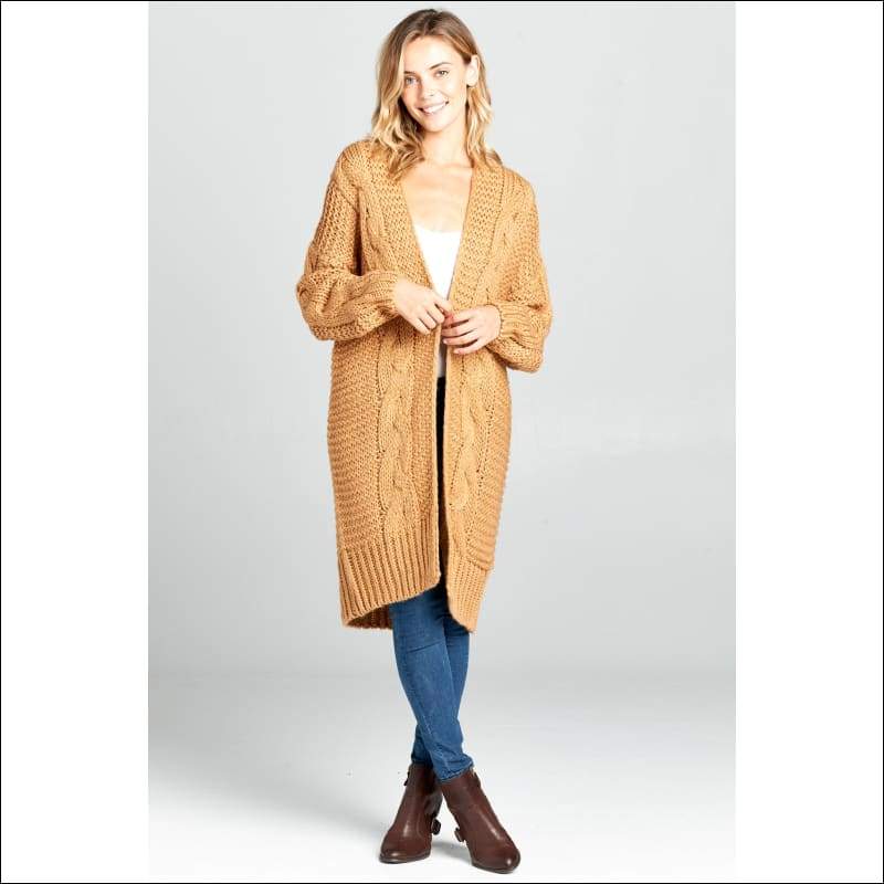 Knit Long Cardigan With Front Pockets - Women’s Clothing