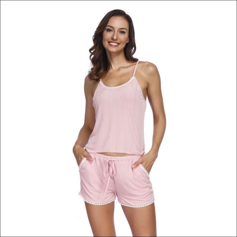 Lace Embellished Young Women Summer Pajama Set - S / Pink - 