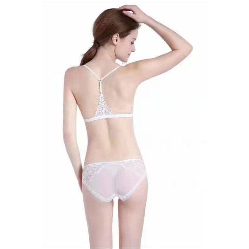 Lace Front Closure Y Shape Plunge Bra Set - Lingerie & Sleep