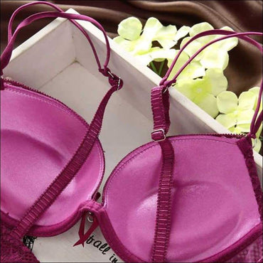 Lace Thin Deep V Solid Color Bra Panties Set