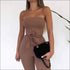 Lace-up Knit Strapless Sleeveless Jumpsuits