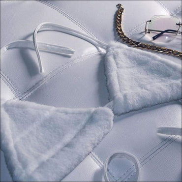 Lace-up Solid Color Plush Bra Pattern Top