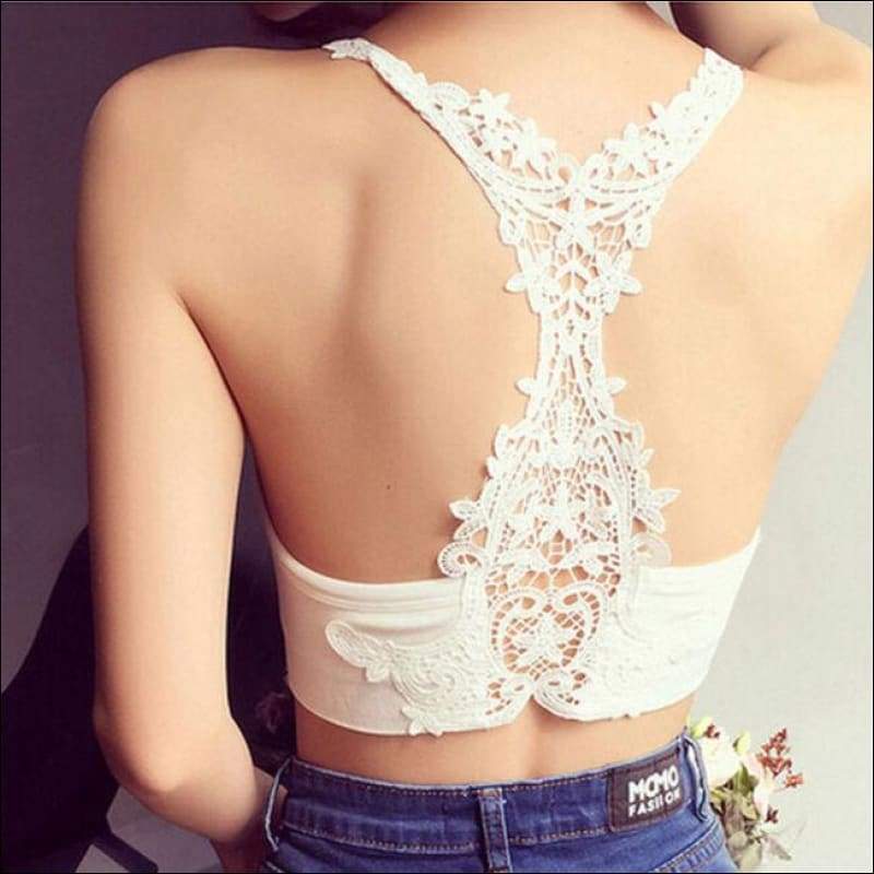 Lace Wireless Ultrathin Beauty Back Bralette - F / White - 