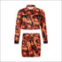 Lapel Fire Print Single-breasted Long-sleeve Coat And Bodycon Skirt
