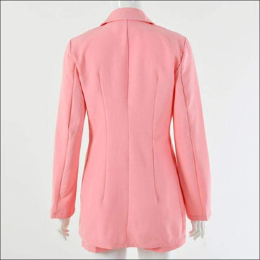 Lapel Long-sleeve Blazer Belt Decor High-waisted Shorts Suit Set