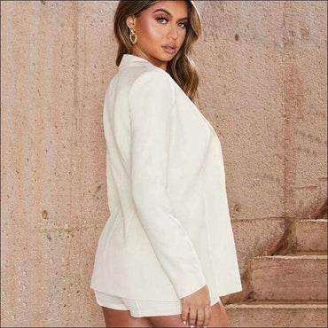 Lapel Long-sleeve Blazer Belt Decor High-waisted Shorts Suit Set