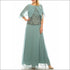 Le Bos Cool Sage Mesh & Chiffon Long Evening Cape Dress