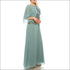 Le Bos Cool Sage Mesh & Chiffon Long Evening Cape Dress