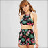 Leaf Print Backless Halter Neck Vacation Casual Shorts