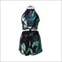 Leaf Print Backless Halter Neck Vacation Casual Shorts