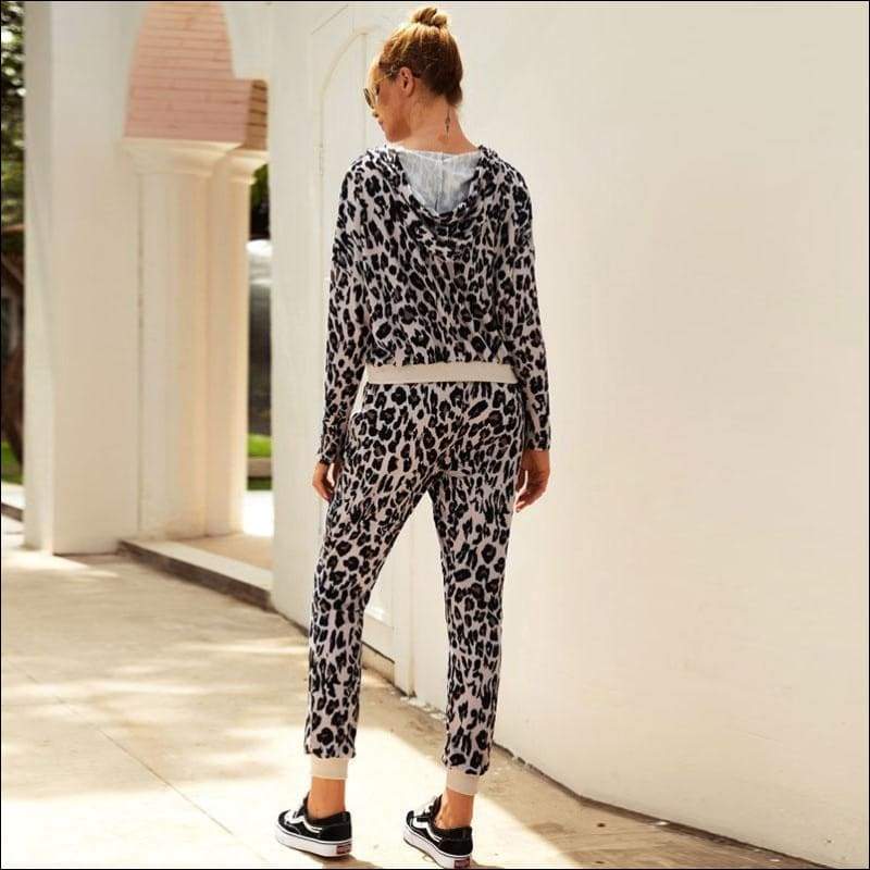 Leopard Long-sleeve Hoodie And Casual Pants - M / Leopard - 
