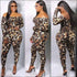 Leopard Long-sleeve Tight Off Shoulder Jumpsuits