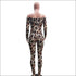 Leopard Long-sleeve Tight Off Shoulder Jumpsuits