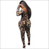 Leopard Long-sleeve Tight Off Shoulder Jumpsuits