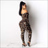 Leopard Long-sleeve Tight Off Shoulder Jumpsuits