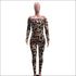 Leopard Long-sleeve Tight Off Shoulder Jumpsuits