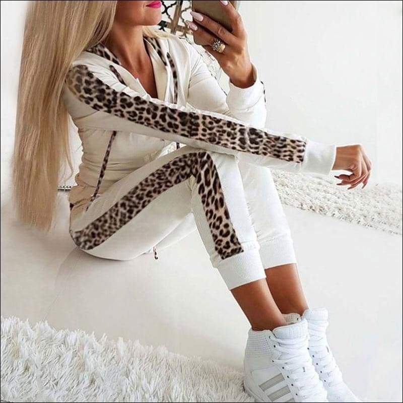 Leopard Patchwork Long-sleeve Hoodie And Casual Pants Two 