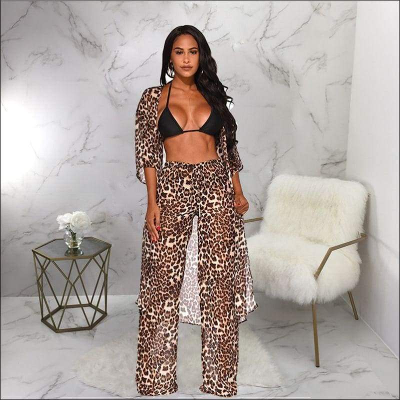Leopard Print Cover Up Wide Leg Trousers Casual Two-piece 