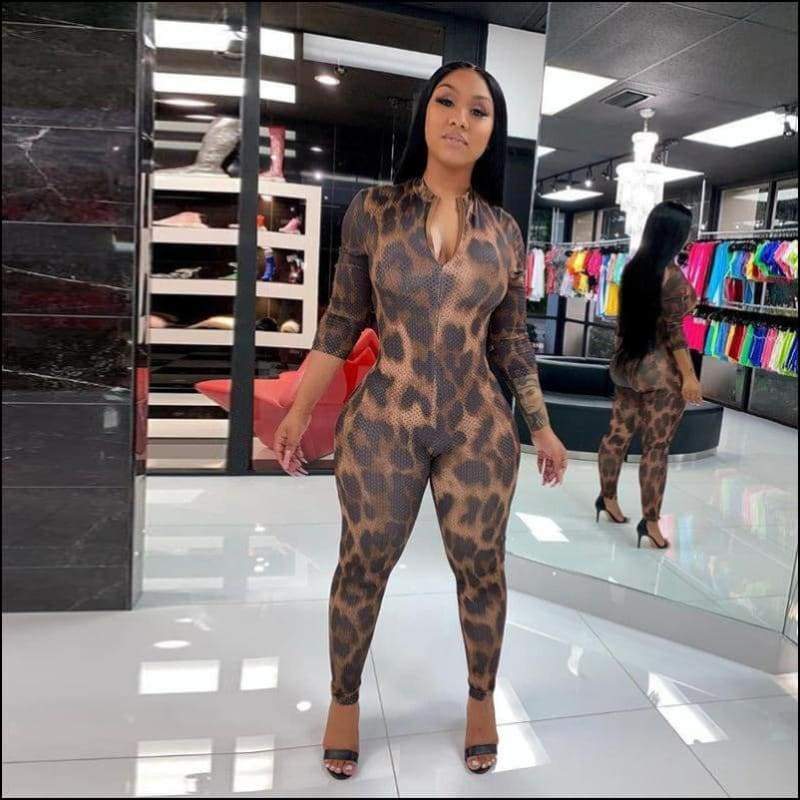 Leopard Print High Waist Sports - S / Leopard - Jumpsuits