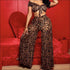 Leopard Print Off-the-shoulder Crop Top Wide Leg Trousers Two-piece Set