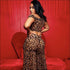 Leopard Print Off-the-shoulder Crop Top Wide Leg Trousers Two-piece Set