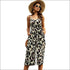 Leopard V-neck Sleeveless Lace-up Sling Jumpsuits