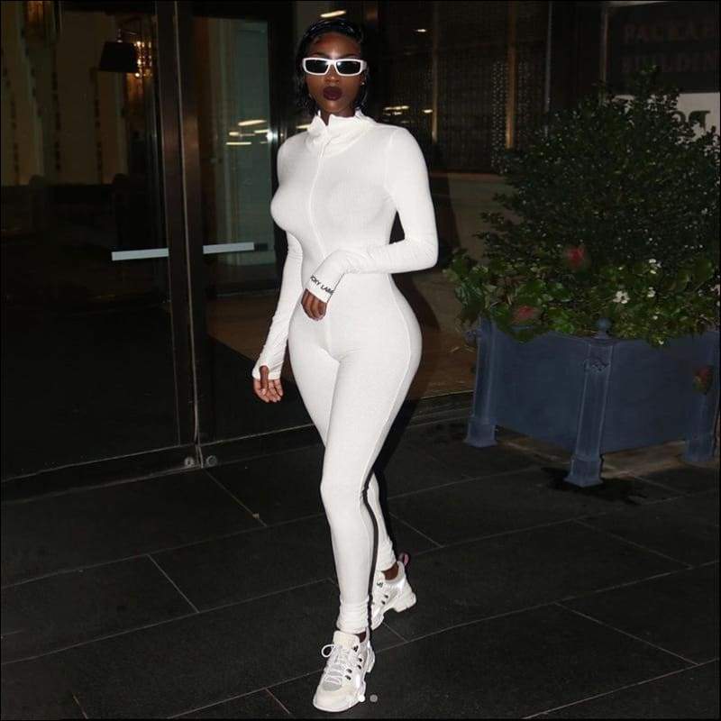 Letter Embroidery Tight Turtleneck Zipper Long-sleeve - S / 