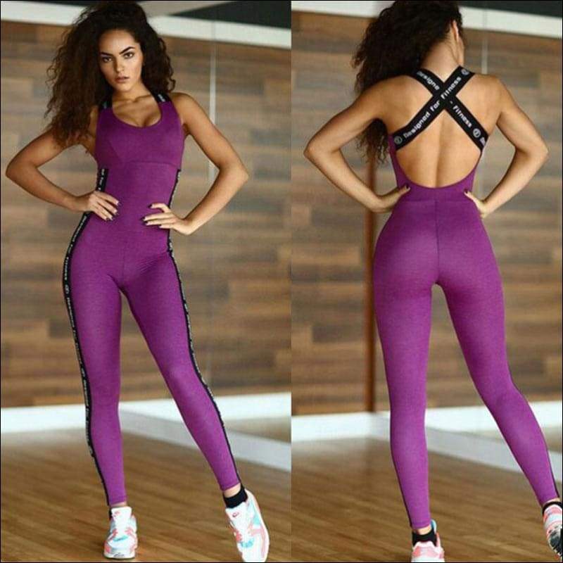Letter Pattern Yoga Leisure Sports Jumpsuits - S / Purple - 