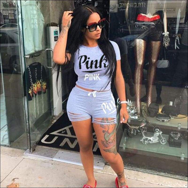 Letter Print Tee And Hollow Shorts Sports Two Pieces Sets - 