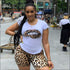 Lips Print Short-sleeve Top And Leopard Tight Shorts