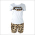 Lips Print Short-sleeve Top And Leopard Tight Shorts