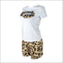 Lips Print Short-sleeve Top And Leopard Tight Shorts