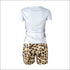 Lips Print Short-sleeve Top And Leopard Tight Shorts