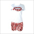 Lips Print Short-sleeve Top And Leopard Tight Shorts