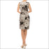 London Times Black Grey Floral Print Satin Sheath Dress