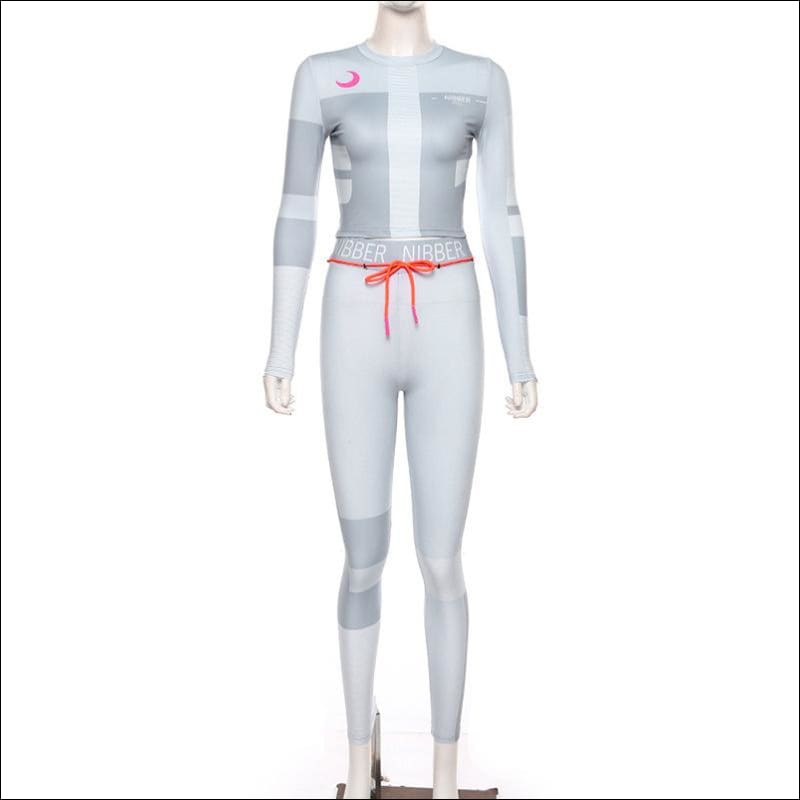 Long-sleeve And Skinny Pants Women Fitness Two Pieces Sets -