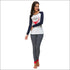 Long-sleeve Christmas Style T-shirt Stripe Print Pencil Pants Women Casual Two-piece Set