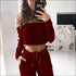 Long-sleeve Crop Top And Pants Knit Two Pieces Sets