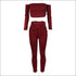 Long-sleeve Crop Top And Pants Knit Two Pieces Sets