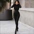 Long-sleeve Crop Top And Tight Pants Casual Two Pieces Sets