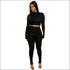 Long-sleeve Crop Top And Tight Pants Casual Two Pieces Sets