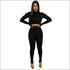 Long-sleeve Crop Top And Tight Pants Casual Two Pieces Sets