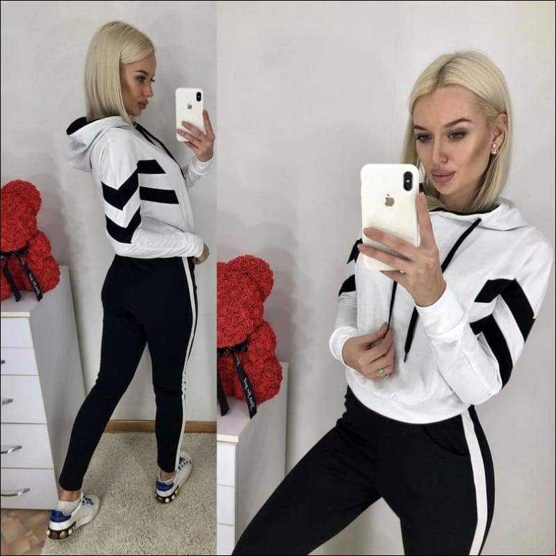 Long-sleeve Drawstring Crop Hoodie And Skinny Pants Casual 