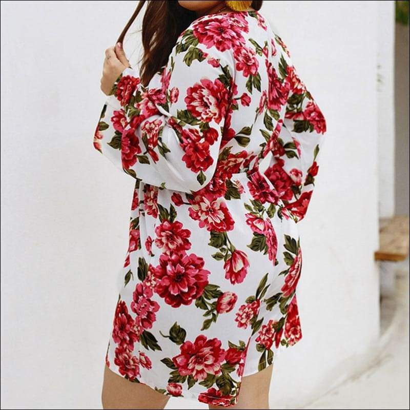 Long-sleeve Floral Pattern Romper - Plus Size