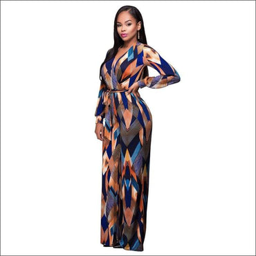 Long-sleeve Graphic-Print Lace-up Jumpsuits