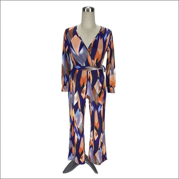 Long-sleeve Graphic-Print Lace-up Jumpsuits