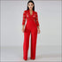 Long-sleeve Hollow Design V Neck Wide Leg Jumpsuits
