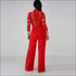 Long-sleeve Hollow Design V Neck Wide Leg Jumpsuits