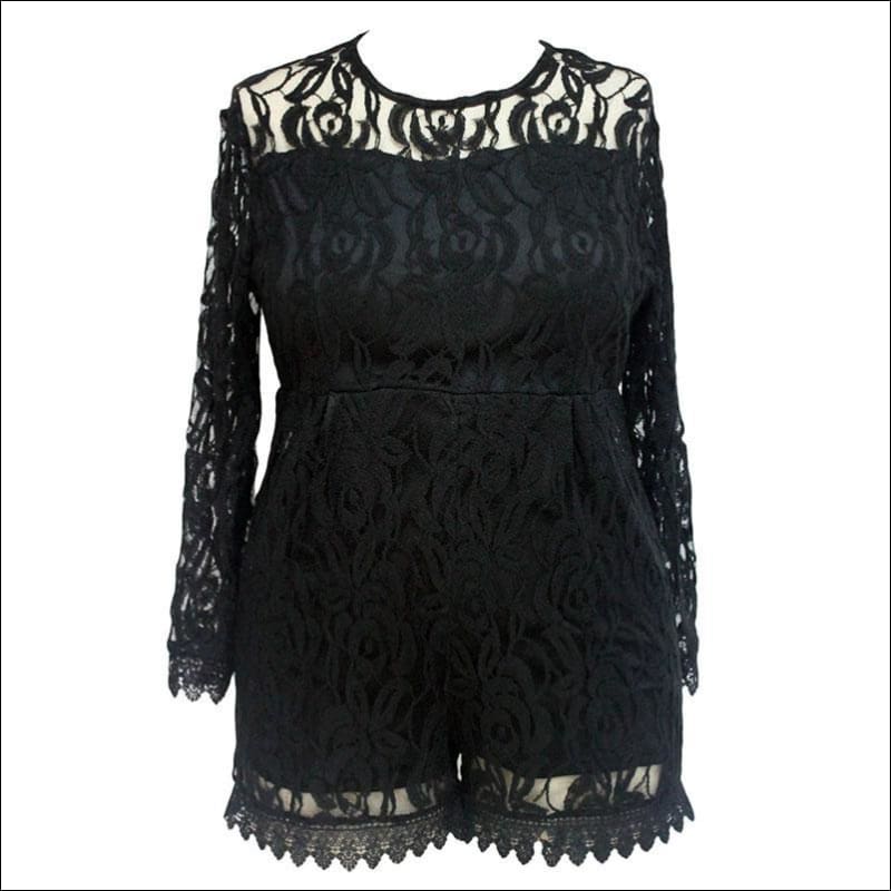 Long-sleeve Lace Patchwork Plus Size Rompers - L / Black - 