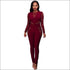 Long-sleeve Lace Patchwork Round Neckline Jumpsuits